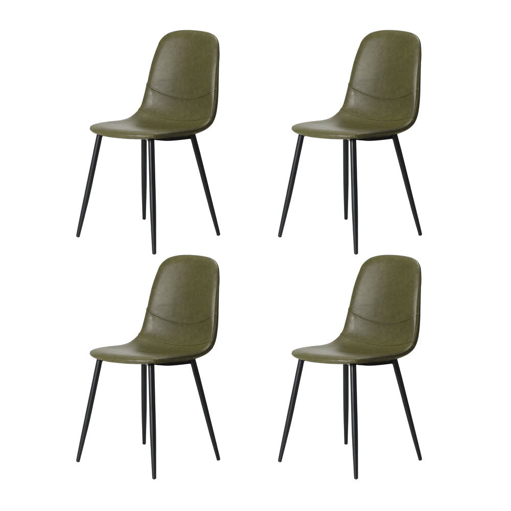 Oikiture 90cm Round Dining Table with 4x Dining Chairs PU Leather Green