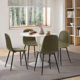 Oikiture 90cm Round Dining Table with 4x Dining Chairs PU Leather Green - Front View