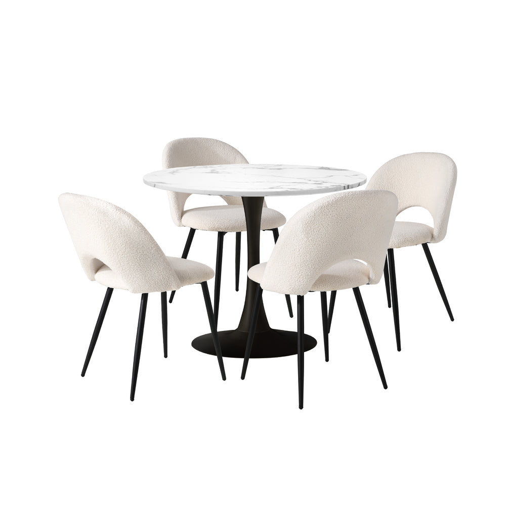 Oikiture 90cm Round Dining Table with 4PCS Chairs White and Black