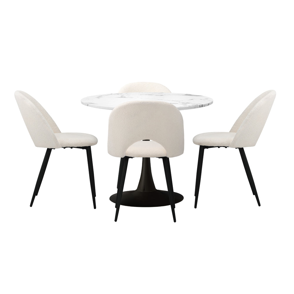 Oikiture 90cm Round Dining Table with 4PCS Chairs White and Black