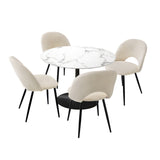 Oikiture 90cm Round Dining Table with 4PCS Chairs White and Black - Rear View