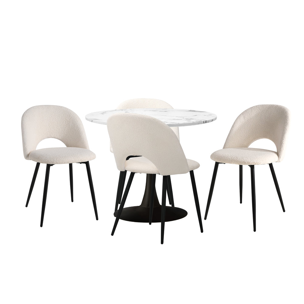 Oikiture 90cm Round Dining Table with 4PCS Chairs White and Black