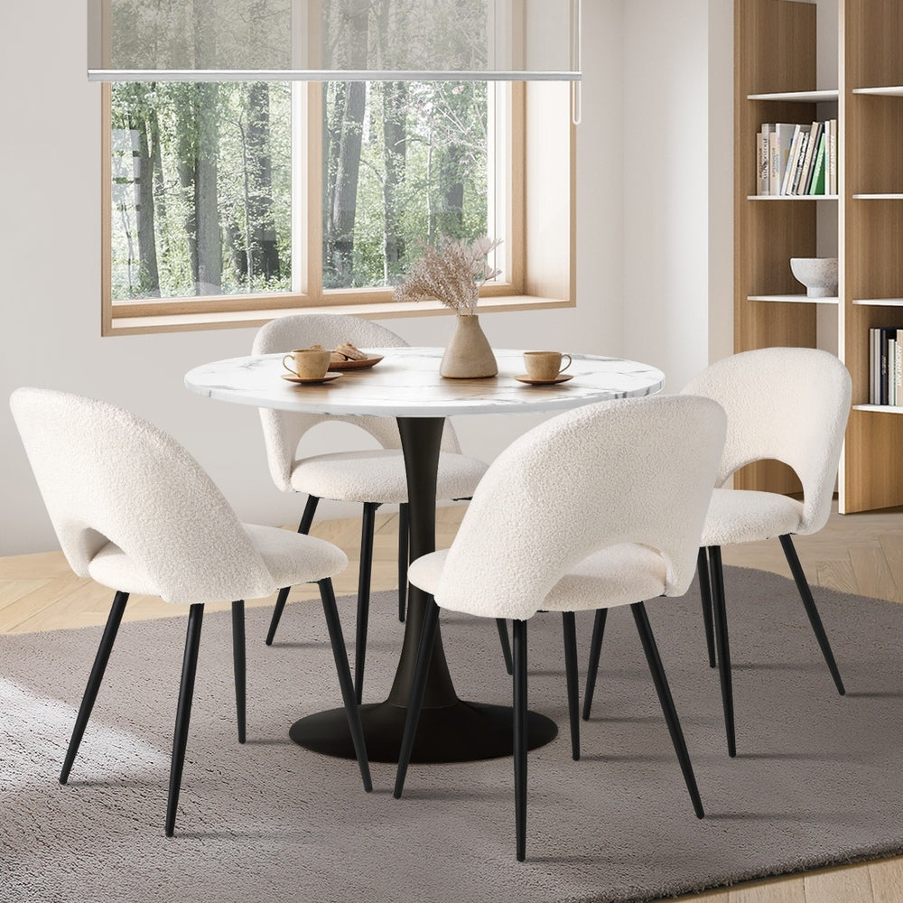 Oikiture 90cm Round Dining Table with 4PCS Chairs White and Black