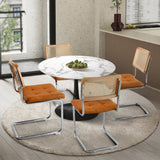 Oikiture 90cm Round Dining Table with 4PCS Chairs PU Leather Brown