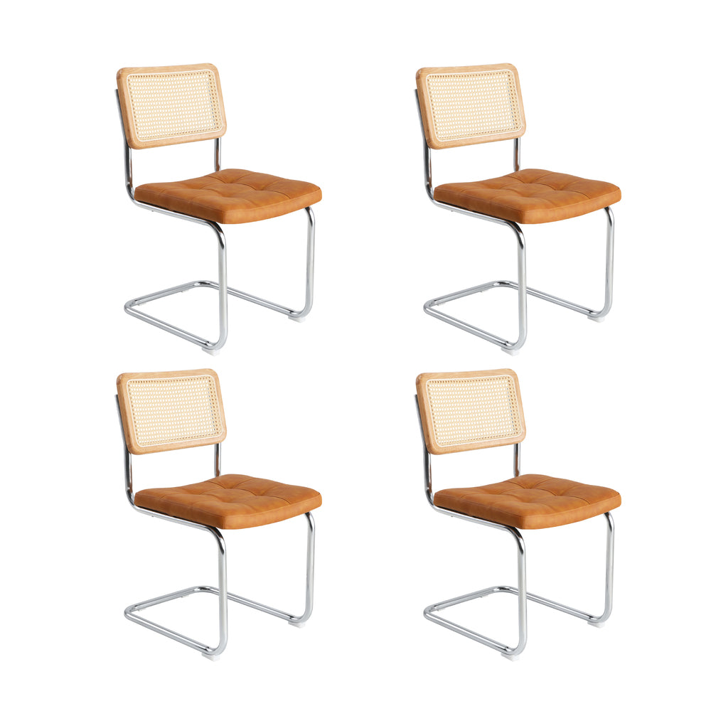 Oikiture 90cm Round Dining Table with 4PCS Chairs PU Leather Brown