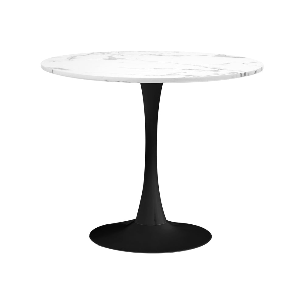 Oikiture 90cm Round Dining Table with 4PCS Chairs PU Leather Brown