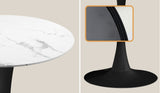 Oikiture 90cm Round Dining Table with 4PCS Chairs PU Leather Brown - Side View