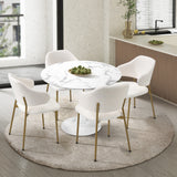 Oikiture 90cm Round Dining Table with 4x Dining Chairs Sherpa Gold&White - Extra Image