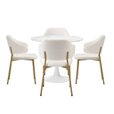 Oikiture 90cm Round Dining Table with 4x Dining Chairs Sherpa Gold&White