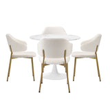 Oikiture 90cm Round Dining Table with 4x Dining Chairs Sherpa Gold&White - Close-Up Angle