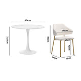 Oikiture 90cm Round Dining Table with 4x Dining Chairs Sherpa Gold&White - 45-Degree Angle