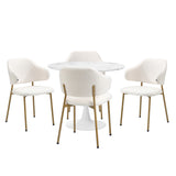 Oikiture 90cm Round Dining Table with 4x Dining Chairs Sherpa Gold&White