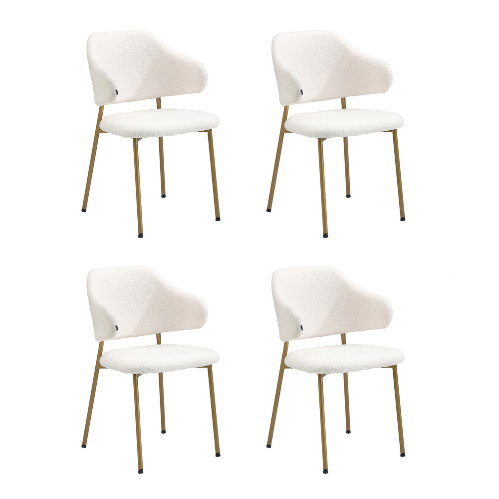 Oikiture 90cm Round Dining Table with 4x Dining Chairs Sherpa Gold&White