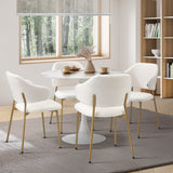 Oikiture 90cm Round Dining Table with 4x Dining Chairs Sherpa Gold&White