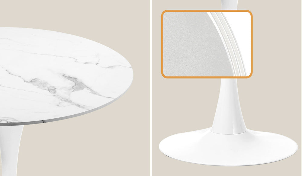 Oikiture 90cm Round Dining Table with 4x Dining Chairs Sherpa Gold&White