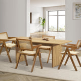 Oikiture 180cm Rectangular Dining Table with 4PCS Dining Chairs Wooden Walnut - Side View