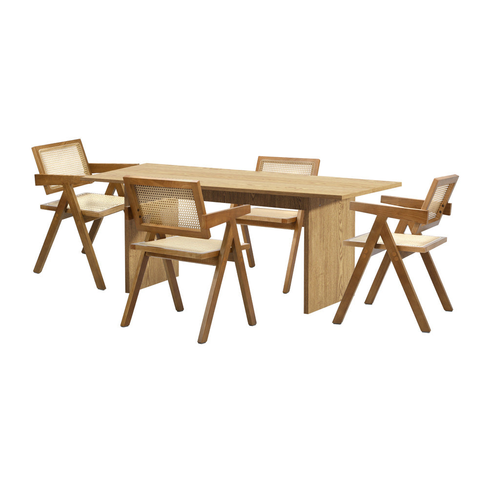 Oikiture 180cm Rectangular Dining Table with 4PCS Dining Chairs Wooden Walnut