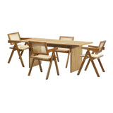 Oikiture 180cm Rectangular Dining Table with 4PCS Dining Chairs Wooden Walnut