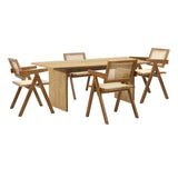 Oikiture 180cm Rectangular Dining Table with 4PCS Dining Chairs Wooden Walnut