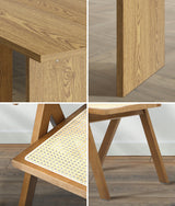 Oikiture 180cm Rectangular Dining Table with 4PCS Dining Chairs Wooden Walnut - Rear View