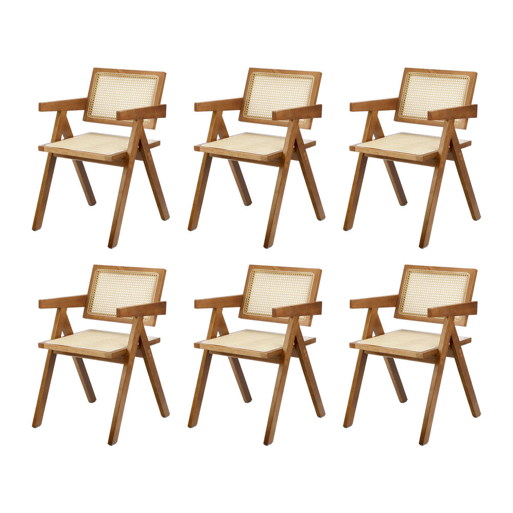 Oikiture 180cm Rectangular Dining Table with 6PCS Dining Chairs Wooden Walnut