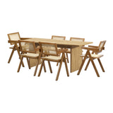 Oikiture 180cm Rectangular Dining Table with 6PCS Dining Chairs Wooden Walnut