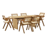 Oikiture 180cm Rectangular Dining Table with 6PCS Dining Chairs Wooden Walnut - Close-Up Angle