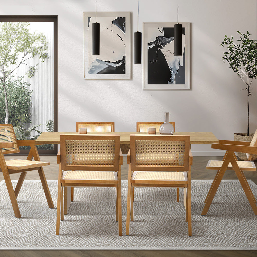 Oikiture 180cm Rectangular Dining Table with 6PCS Dining Chairs Wooden Walnut