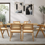 Oikiture 180cm Rectangular Dining Table with 6PCS Dining Chairs Wooden Walnut - Side View