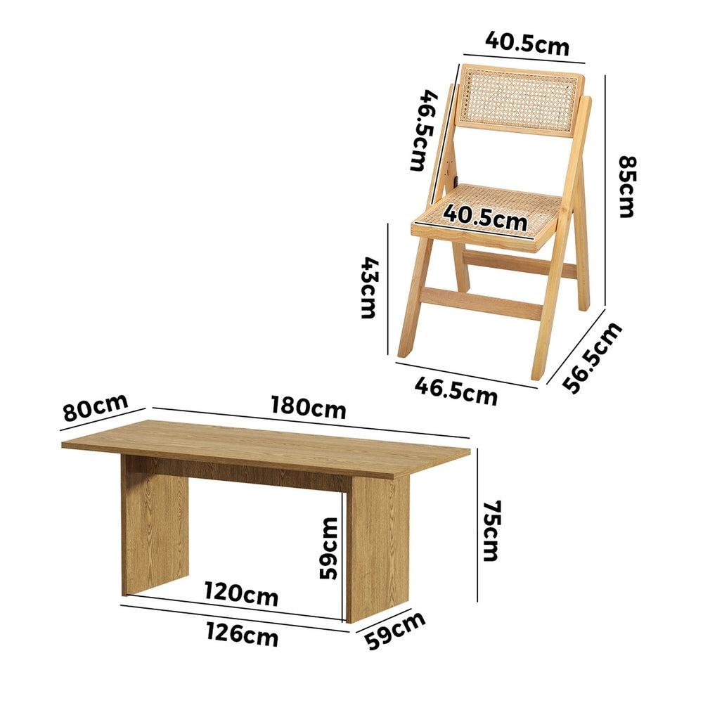 Oikiture 180cm Rectangular Dining Table with 4PCS Dining Chairs Foldable Natural