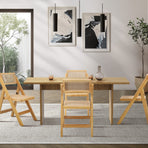 Oikiture 180cm Rectangular Dining Table with 4PCS Dining Chairs Foldable Natural