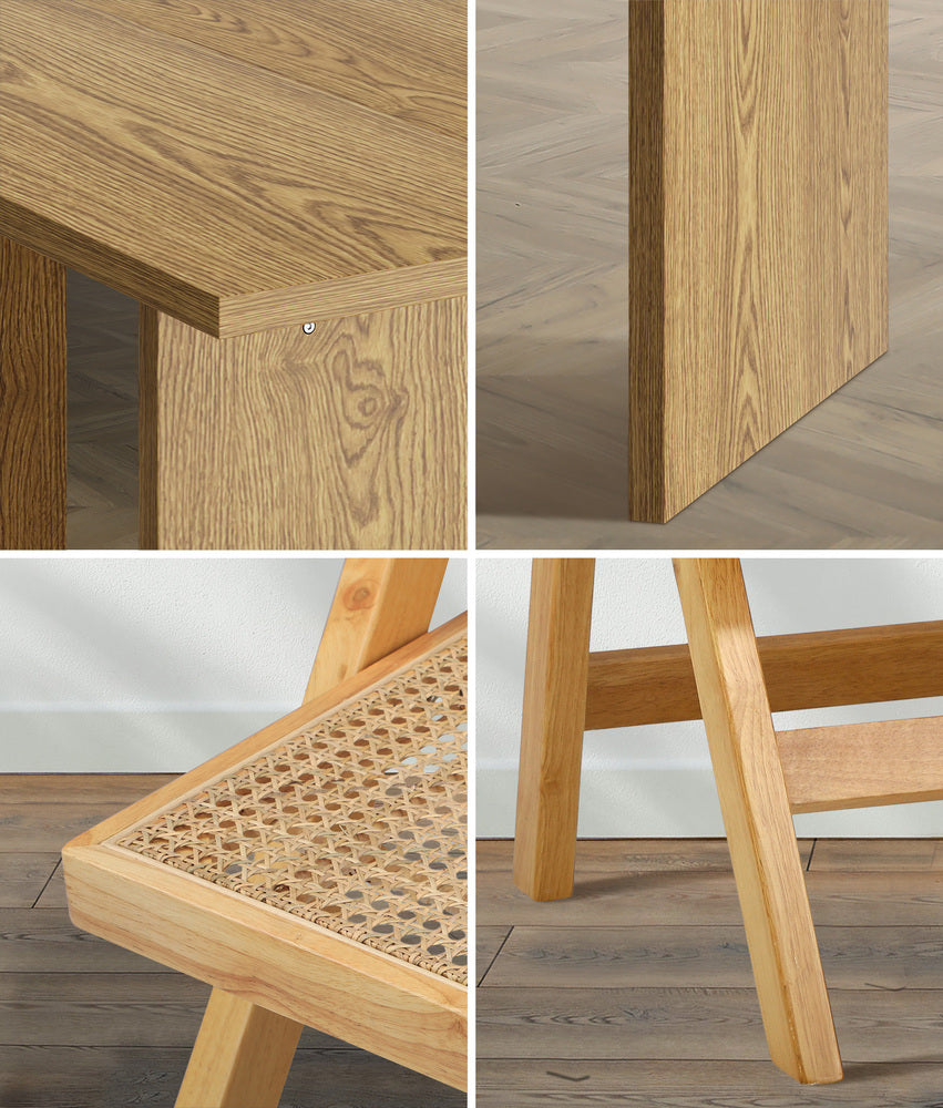 Oikiture 180cm Rectangular Dining Table with 6PCS Dining Chairs Foldable Natural