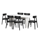 Oikiture 6-Seater Dining Table and Chairs Set Wooden Black