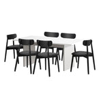 Oikiture 6-Seater Dining Table and Chairs Set Wooden Black