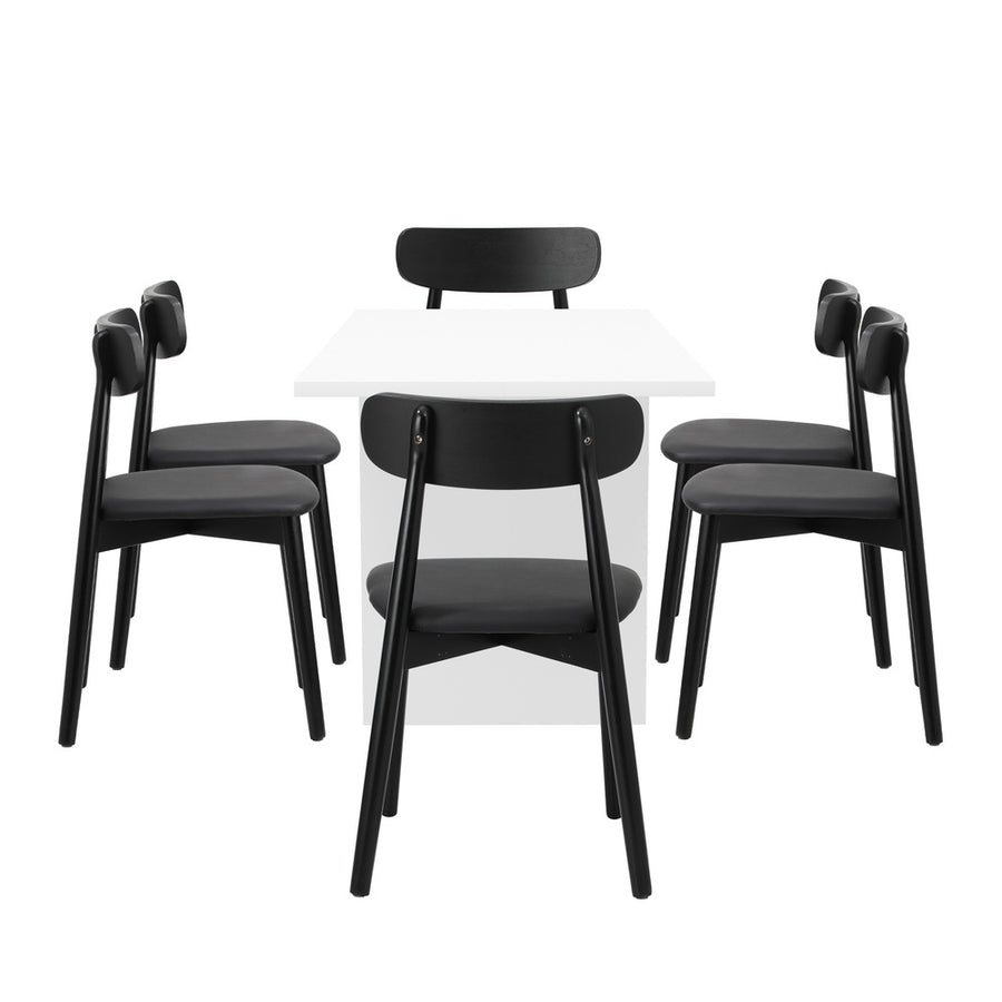 Oikiture 6-Seater Dining Table and Chairs Set Wooden Black