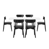 Oikiture 6-Seater Dining Table and Chairs Set Wooden Black