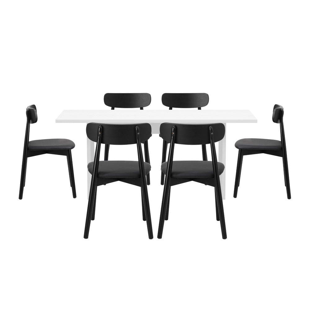 Oikiture 6-Seater Dining Table and Chairs Set Wooden Black