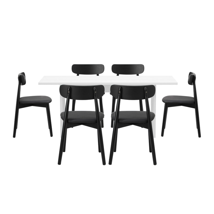Oikiture 6-Seater Dining Table and Chairs Set Wooden Black