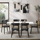 Oikiture 6-Seater Dining Table and Chairs Set Wooden Black - Rear View