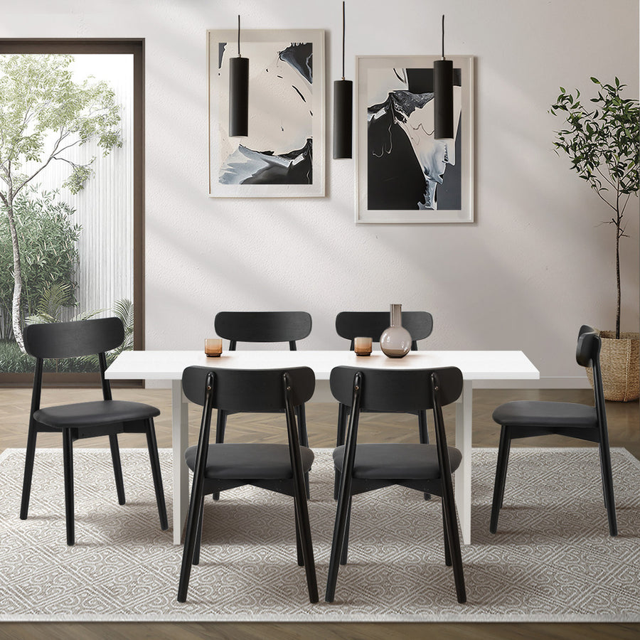 Oikiture 6-Seater Dining Table and Chairs Set Wooden Black