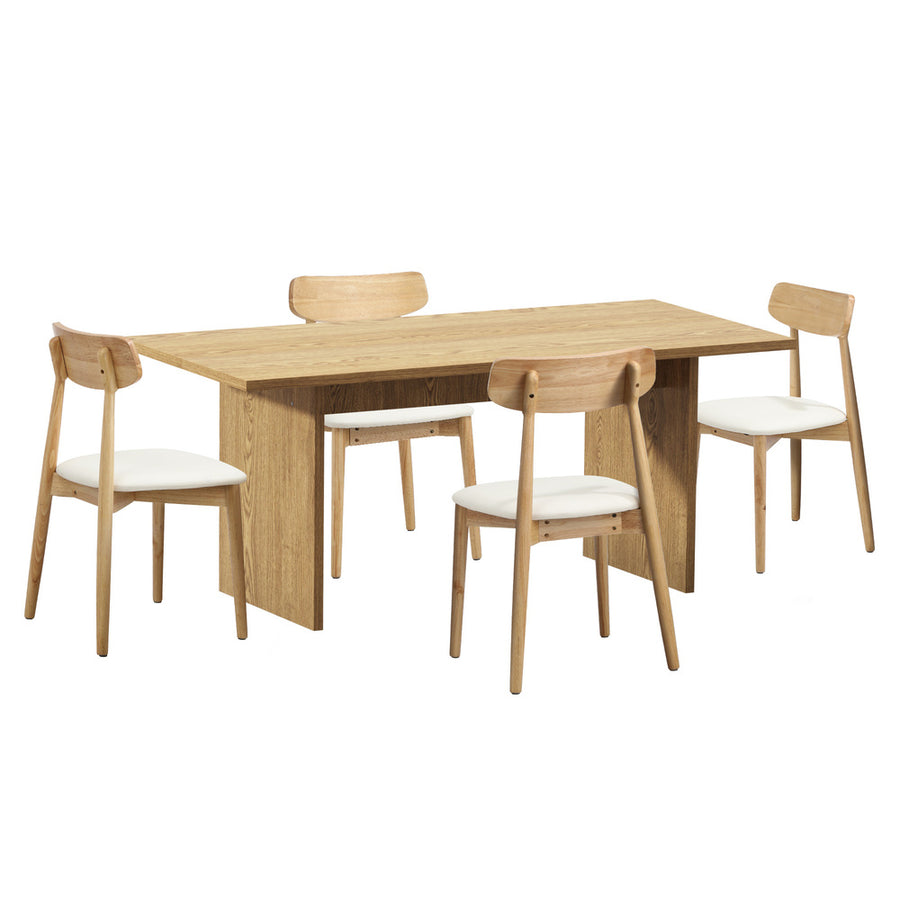 Oikiture Wooden 4-Seater Dining Table and Chairs Set