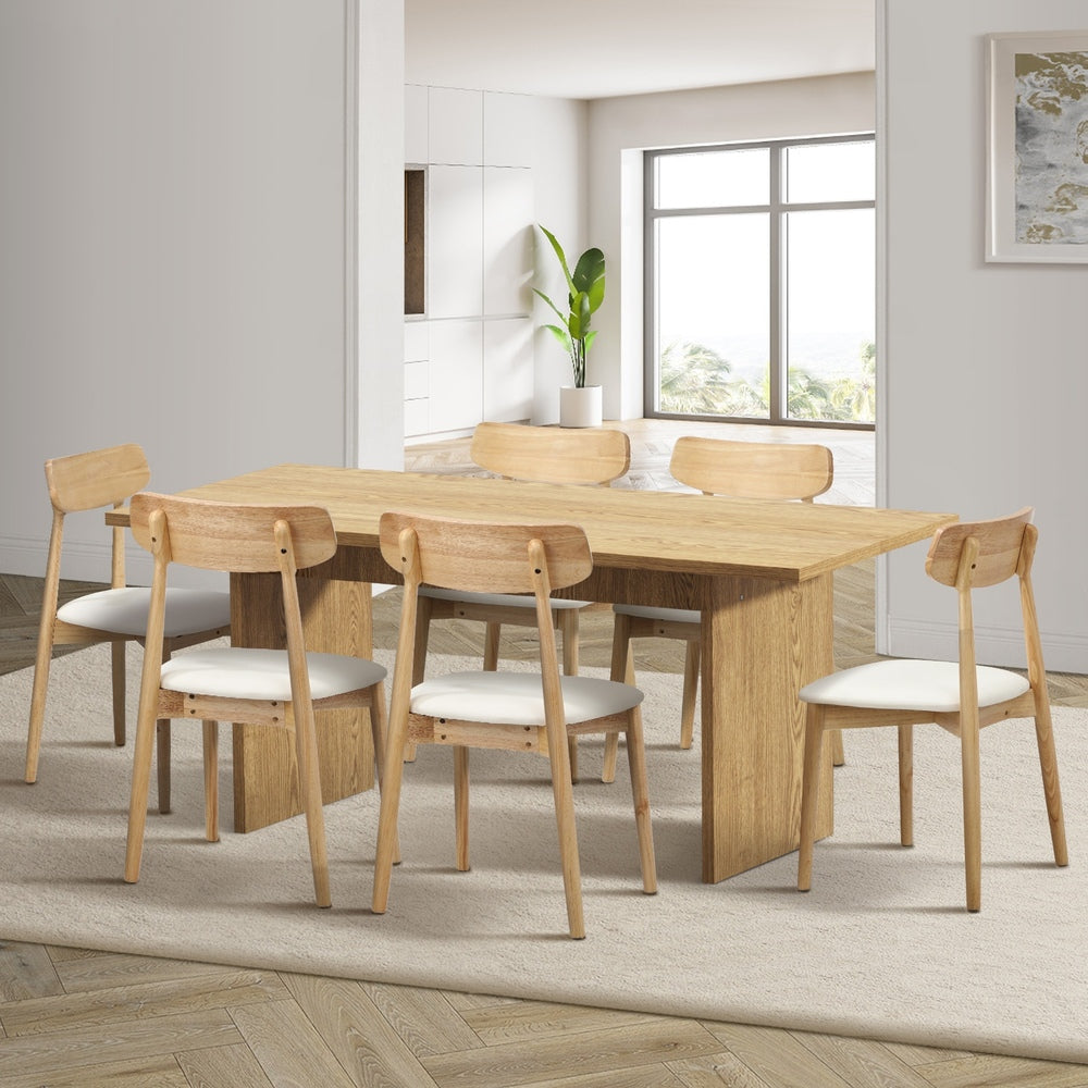 Oikiture Wooden 6-Seater Dining Table and Chairs Set