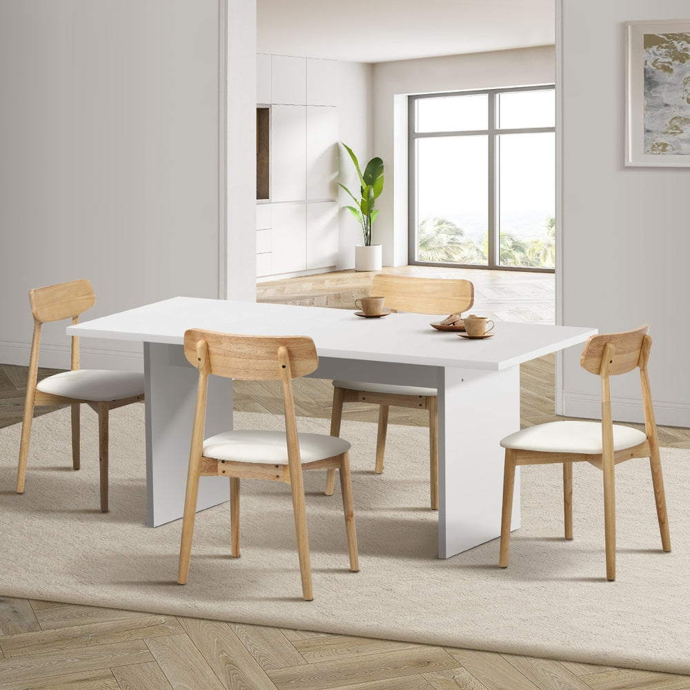 Oikiture 4-Seater Dining Table and Chairs Set Wooden White
