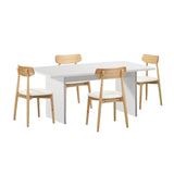 Oikiture 4-Seater Dining Table and Chairs Set Wooden White