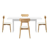 Oikiture 4-Seater Dining Table and Chairs Set Wooden White