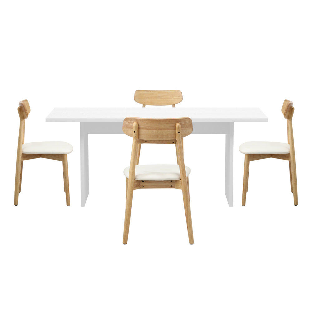 Oikiture 4-Seater Dining Table and Chairs Set Wooden White