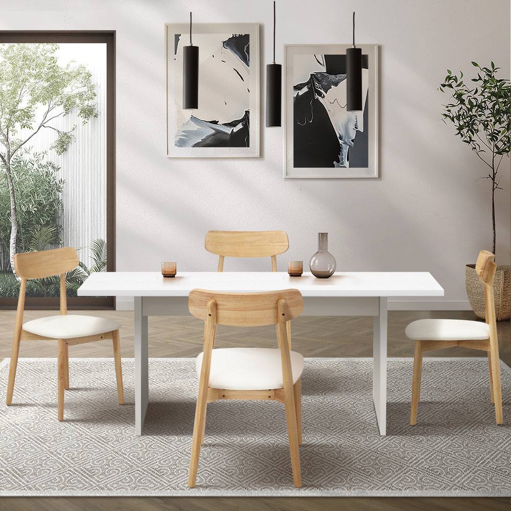 Oikiture 4-Seater Dining Table and Chairs Set Wooden White