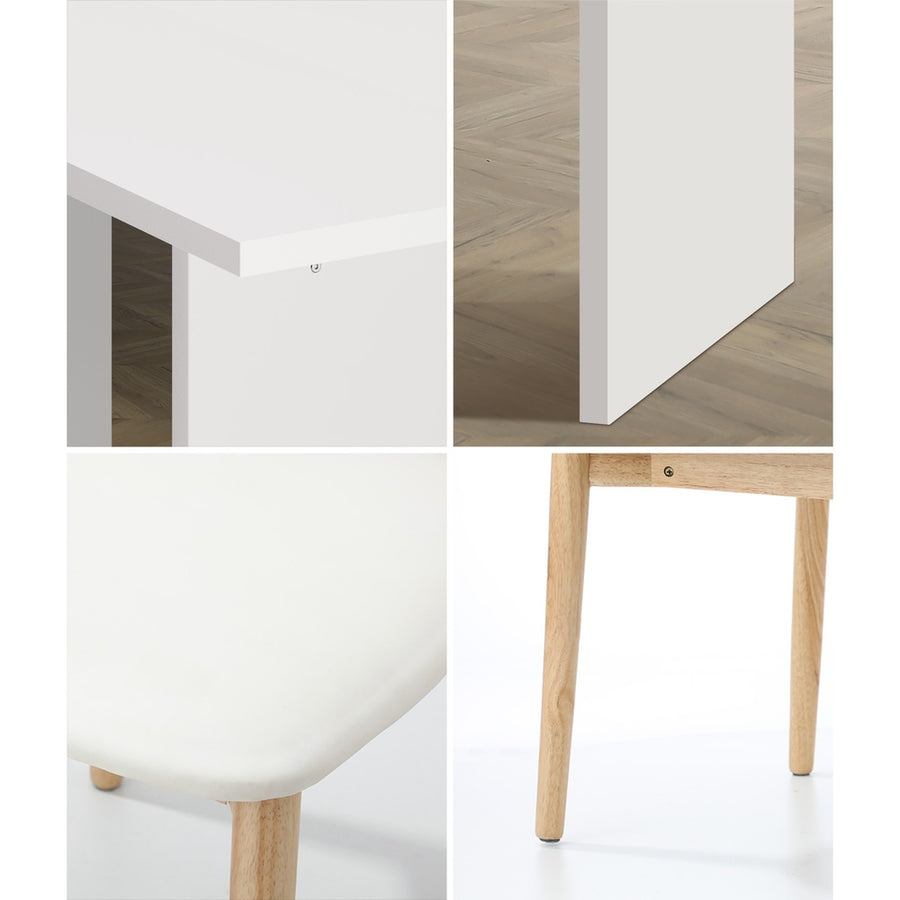 Oikiture 4-Seater Dining Table and Chairs Set Wooden White, image 2