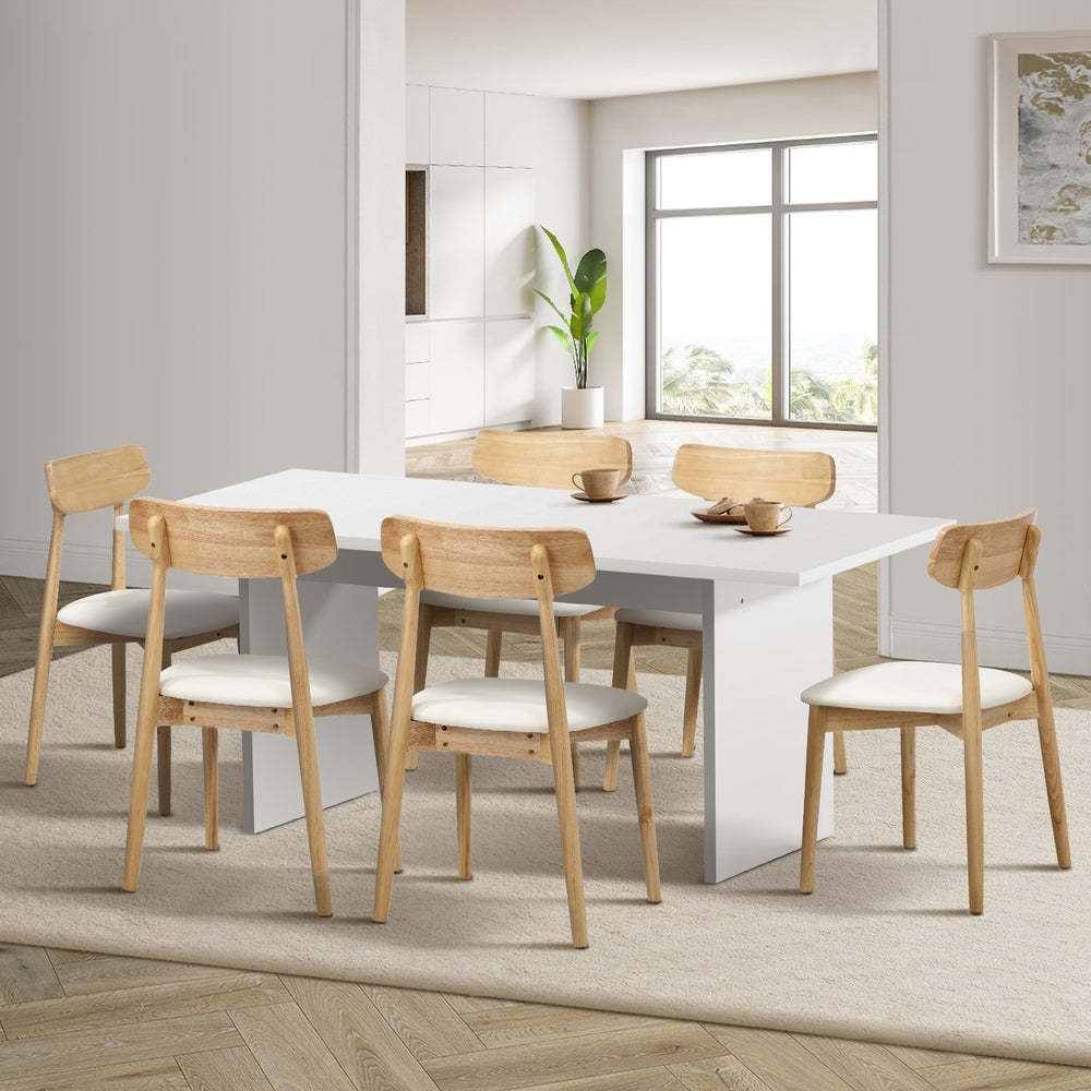 Oikiture 6-Seater Dining Table and Chairs Set Wooden White