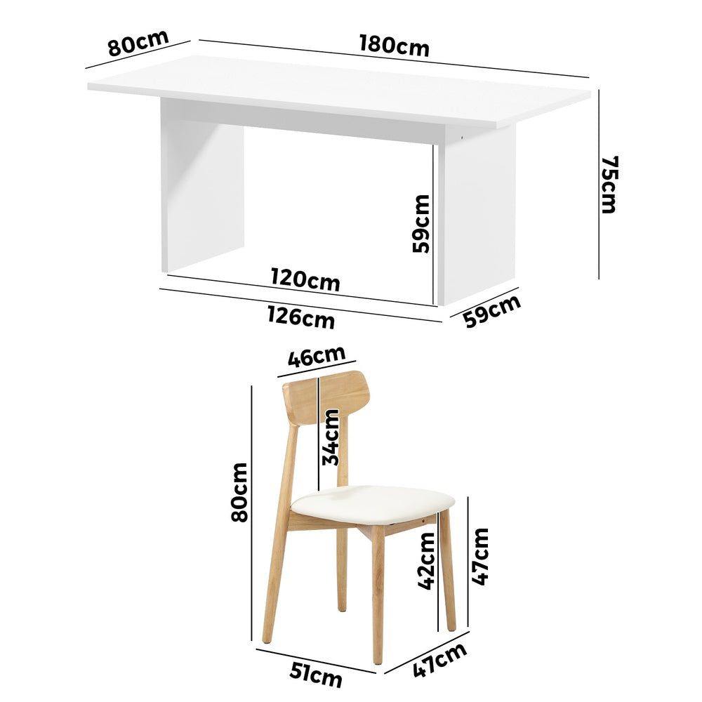 Oikiture 6-Seater Dining Table and Chairs Set Wooden White